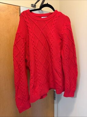 Old Navy Bright Red Cable Knit Scoopneck Sweater